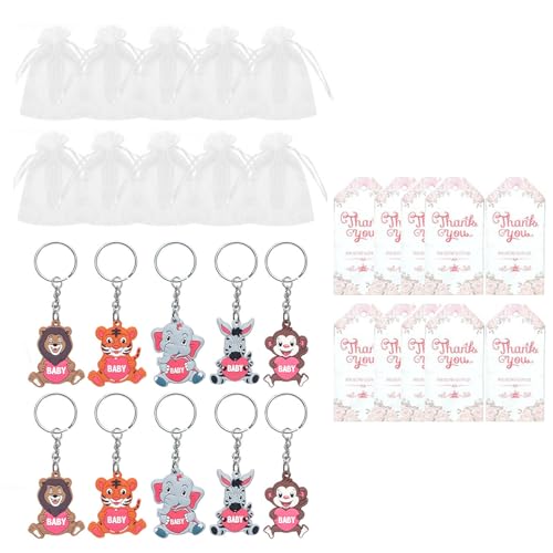 Fhkpsqkcn 10pcs Schöne Dschungel Tierschlüsselkaint Babypartys Dekorationen Zoos Tierdekoration Mit Dankes Tagen Und Organza Taschen von Fhkpsqkcn