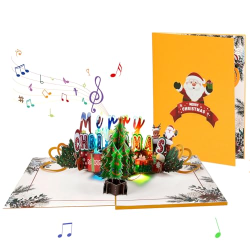 Fhkpsqkcn 3D-Weihnachtsbaum-beleuchtete Musikkarte, einzigartige, faltbare Urlaubs-Grußkarte mit Umschlag, Geschenk für Familie und Freunde von Fhkpsqkcn