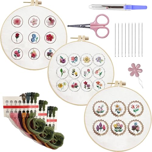 Fhkpsqkcn Blumen-Stickerei-Kits, Stickerei-Set, handgefertigte Kreuze, Stickerei-Starter-Kits zum Basteln von Fhkpsqkcn