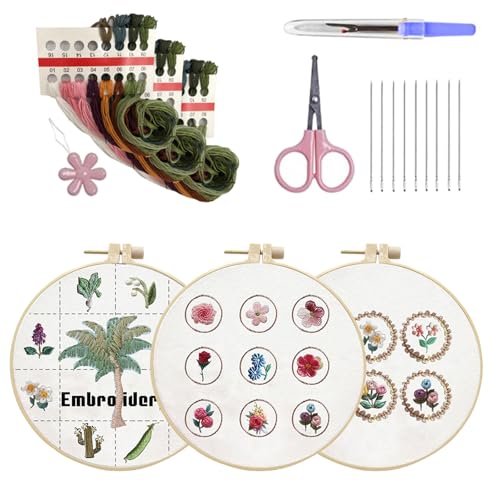 Fhkpsqkcn Blumen-Stickerei-Kits, Stickerei-Set, handgefertigte Kreuze, Stickerei-Starter-Kits zum Basteln von Fhkpsqkcn