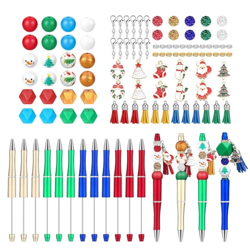 Fhsqwernm Weihnachts-Stift-Kollektion, schöne einziehbare Stifte, bunte Kugelschreiber, Schlüsselanhänger, für Schule und Büro, 12-teiliges Set von Fhsqwernm