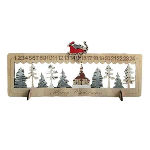 Holz-Weihnachts-Countdown-Kalender, zartes Holz gearbeiteter Adventskalender, mit LED-Weihnachtsbaum und Rentieren von Fhsqwernm