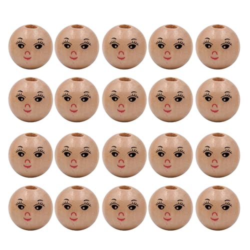 Runde Holzperlen mit Loch, Cartoon-Gesicht, Kopf, Perlen, Abstandshalter, 20 Stück von Fhsqwernm