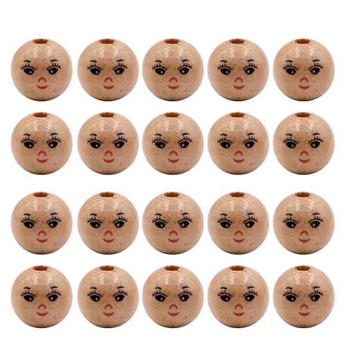 Runde Holzperlen mit Loch, Cartoon-Gesicht, Kopf, Perlen, Abstandshalter, 20 Stück von Fhsqwernm