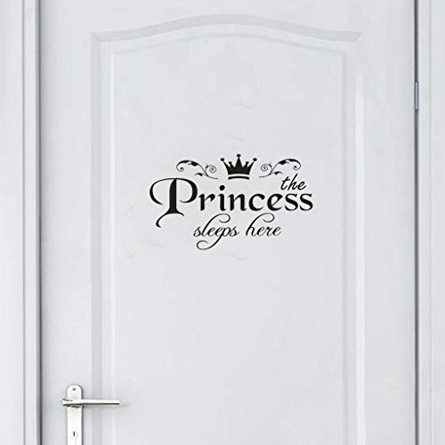 Wandtattoo mit Motiv-Prinzessinnenkrone, the Princess sleep here Wandaufkleber, Vinyl-Aufkleber, Tür-Wanddekoration für Kinderzimmer, Spielzimmer, Heimdekoration, Tapete, Mädchen Schlafzimmer (Black) von Fhtahun