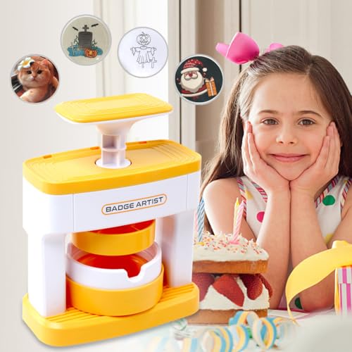 FiTspi Button Maker Machine, Badge Punch Press Kit with 48pcs Button Parts & Cute Stickers & Circle Cutter, DIY Round Pin Maker Kit for Kids von FiTspi