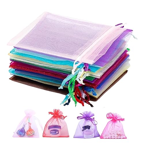 Fiacvrs 50 Stück Organzasäckchen,15x20cm/7x9cm Organzasäckchen Bunt,10 Farben zufällig,Kleine Tüten Organza Säckchen zum Befüllen Geschenk,Geschenkbeutel für Schmuck Hochzeit Baby Shower Weihnachten von Fiacvrs