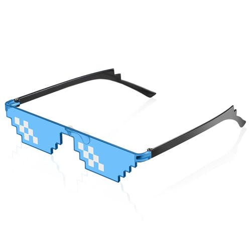 Fiada 8 Bit Pixel Mosaik Brille Unisex Sonnenbrille UV Schutz Spieler Sonnenbrille Coole Brille für Männer Frauen Kinder Foto Requisiten (Blau, Eleganter Stil) von Fiada