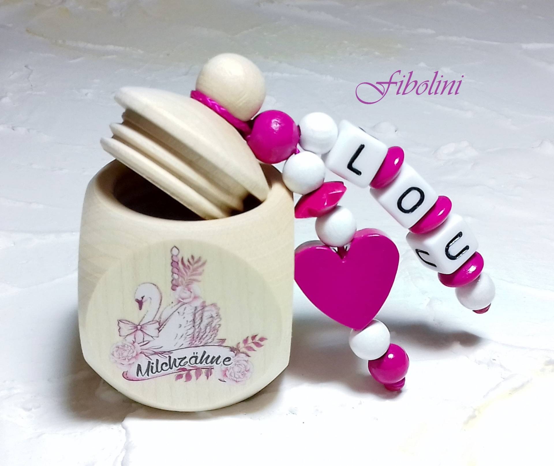 Milchzahndose "Schwan". Zahn Fee Elfe Herz Pink Weiß Personalisiert Mit Namen Mädchen Schwan Vogel Blume Handmade Zuckertüte Schule Diy von Fibolini