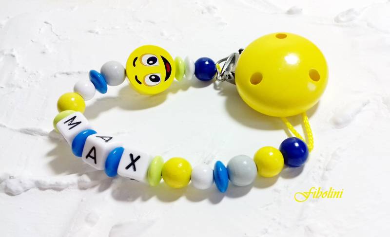 Schnullerkette Smiley. Geschenke Für Schwangere, Eltern Werden, Schwangerschaft Verkünden, Babyartikel Personalisiert, Taufgeschenke, Mama von Fibolini