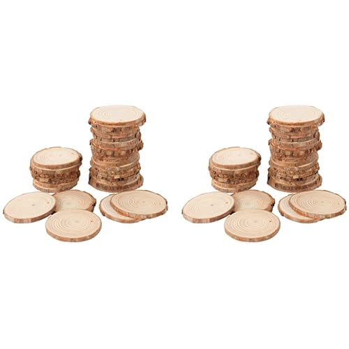 Ficher 80 Stück 3–4 cm unlackierte, natürliche runde Holzscheiben, Kreise mit Baumrinde, Holzscheiben für Bastelarbeiten, Heim-Party-Dekoration von Ficher