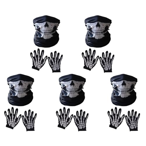 Ficher Halloween Maske Scary Skull Chin Maske Skeleton Ghost Hand Schuhe für Performances, Partys, Dress Up, Festivals (15 Stück/Set) von Ficher