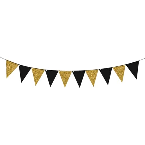Ficher im Nahen Osten, Geburtstag, Abschlussfeier, Schwarz-Goldene Dreiecksflagge, Party-Hintergrund, Banner-Dekoration von Ficher