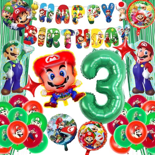 Ficlwigkis Dekoration zum Geburtstag Mario, 3-8 Jahre, 3D-Partyballons, Mario, Geburtstag, Dekoration, enthält Ballon, Banner, Geburtstagsvorhang, für Jungen (3 Jahre) von Ficlwigkis