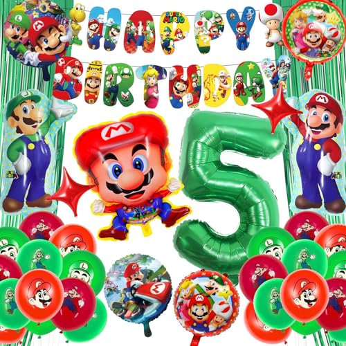 Ficlwigkis Dekoration zum Geburtstag Mario, 3-8 Jahre, 3D-Partyballons, Mario, Geburtstag, Dekoration, enthält Ballon, Banner, Geburtstagsvorhang, für Jungen (5 Jahre) von Ficlwigkis