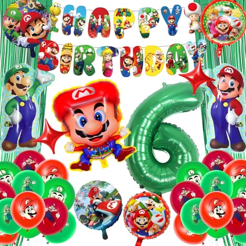 Ficlwigkis Dekoration zum Geburtstag Mario, 3-8 Jahre, 3D-Partyballons, Mario, Geburtstag, Dekoration, enthält Ballon, Banner, Geburtstagsvorhang, für Jungen (6 Jahre) von Ficlwigkis