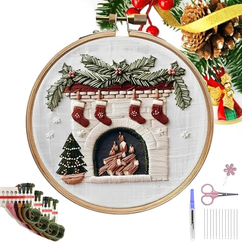 Christmas Embroidery Kit, Sticksets Anfänger Erwachsene, Weihnachts-sticksets Für Anfänger, Kreuzstich Set Vorgedruckt Anfänger Weihnachten, Pilz Sticken Set Erwachsene Tools Kit Mit Stickrahmen von Ficugxd