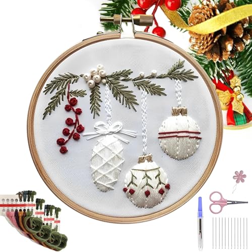 Christmas Embroidery Kit, Sticksets Anfänger Erwachsene, Weihnachts-sticksets Für Anfänger, Kreuzstich Set Vorgedruckt Anfänger Weihnachten, Pilz Sticken Set Erwachsene Tools Kit Mit Stickrahmen von Ficugxd