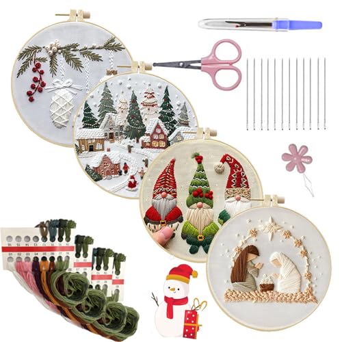 Christmas Embroidery Kit, Sticksets Anfänger Erwachsene, Weihnachts-sticksets Für Anfänger, Kreuzstich Set Vorgedruckt Anfänger Weihnachten, Pilz Sticken Set Erwachsene Tools Kit Mit Stickrahmen von Ficugxd