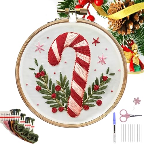 Christmas Embroidery Kit, Sticksets Anfänger Erwachsene, Weihnachts-sticksets Für Anfänger, Kreuzstich Set Vorgedruckt Anfänger Weihnachten, Pilz Sticken Set Erwachsene Tools Kit Mit Stickrahmen von Ficugxd