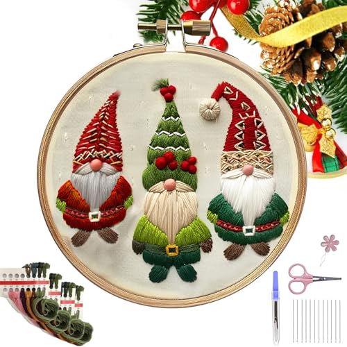 Christmas Embroidery Kit, Sticksets Anfänger Erwachsene, Weihnachts-sticksets Für Anfänger, Kreuzstich Set Vorgedruckt Anfänger Weihnachten, Pilz Sticken Set Erwachsene Tools Kit Mit Stickrahmen von Ficugxd