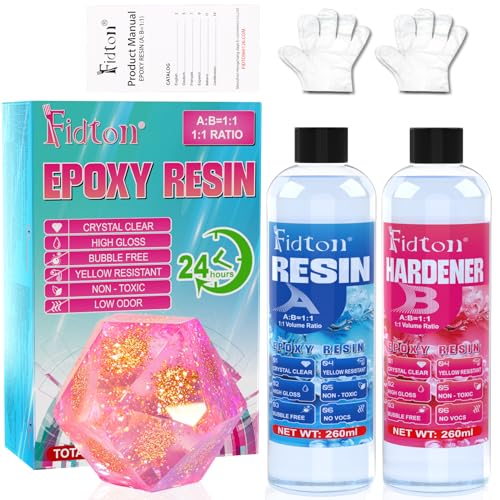 Fidton Epoxidharz Set Epoxidharz mit Härter, Epoxy Resin Set für DIY Heimdekorationen, Epoxidharz Set Anfänger für Schlüsselanhänger, Lesezeichen, Schmuckherstellung, 520 ml Epoxyd-Harz Set von Fidton