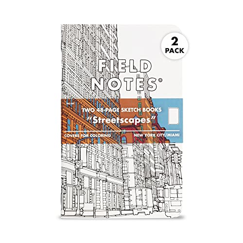 Field Notes: Streetscapes Edition Skizzenbuch, 2er-Pack, Version A – New York City & Miami – blanko Papier Memobuch mit Einband zum Ausmalen – 11,9 x 19,1 cm von Field Notes