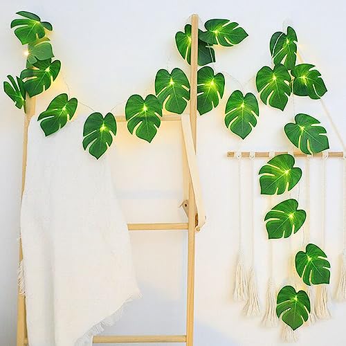 Fielegen 20 LED-Lichterketten mit Monstera-Blatt künstliche tropische Palmenblätter Wandbehang mit Lichtern Sommerdekoration für hawaiianische Dschungel Safari, Luau, Party, Grill, Strand, Geburtstag von Fielegen