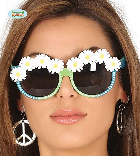 Hippiebrille mit Steinchen Brille glitzer Partybrille Blumen Spaß Deko Feier Fasching Disco von Fiestas GUiRCA