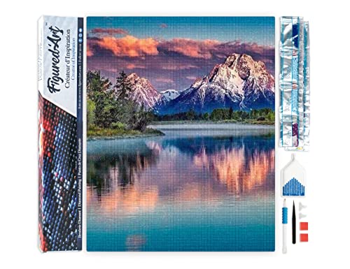 Figured'Art Diamond Painting Erwachsene 40x50cm Ganze Leinwand gerollt Berglandschaft und See 5D Bilder Eckige Steine - DIY Set Basteln von Figured'Art