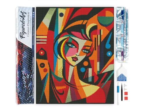 Figured'Art Diamond Painting Erwachsene 40x50cm Ganze Leinwand gerollt Abstrakte Frau im Picasso Stil 5D Bilder Eckige Steine - DIY Set Basteln von Figured'Art