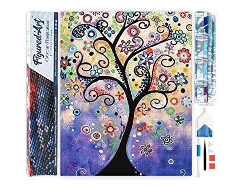 Figured'Art Diamond Painting Erwachsene 40x50cm Ganze Leinwand gerollt Baum Glasmalerei 5D Bilder Eckige Steine - DIY Set Basteln von Figured'Art