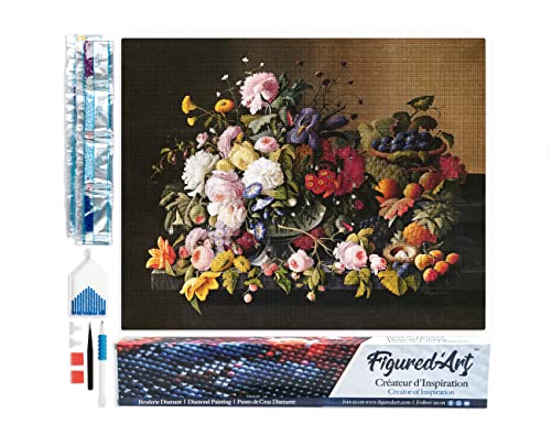 Figured'Art Diamond Painting Erwachsene 40x50cm Ganze Leinwand gerollt Blumen und Obst Severin Roesen 5D Bilder Eckige Steine - DIY Set Basteln von Figured'Art