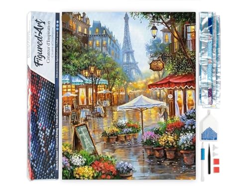 Figured'Art Diamond Painting Erwachsene 40x50cm Ganze Leinwand gerollt Blumenhändler in Paris 5D Bilder Eckige Steine - DIY Set Basteln von Figured'Art