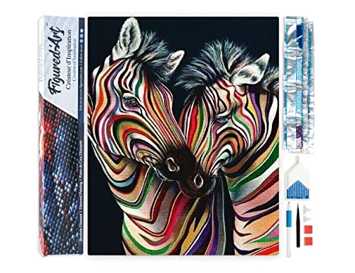 Figured'Art Diamond Painting Erwachsene 40x50cm Ganze Leinwand gerollt Buntes Zebrapaar 5D Bilder Eckige Steine - DIY Set Basteln von Figured'Art