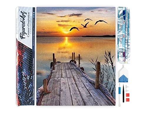 Figured'Art Diamond Painting Erwachsene 40x50cm Ganze Leinwand gerollt Dock auf dem See 5D Bilder Eckige Steine - DIY Set Basteln von Figured'Art