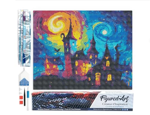 Figured'Art Diamond Painting Erwachsene 40x50cm Ganze Leinwand gerollt Fantasie Schloss 5D Bilder Eckige Steine - DIY Set Basteln von Figured'Art