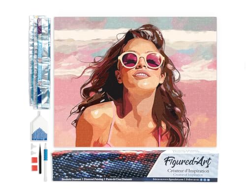 Figured'Art Diamond Painting Erwachsene 40x50cm Ganze Leinwand gerollt Freude am Strand 5D Bilder Eckige Steine - DIY Set Basteln von Figured'Art