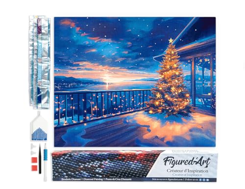 Figured'Art Diamond Painting Erwachsene 40x50cm Ganze Leinwand gerollt Funkelnde Weihnachtsterrasse 5D Bilder Eckige Steine - DIY Set Basteln von Figured'Art