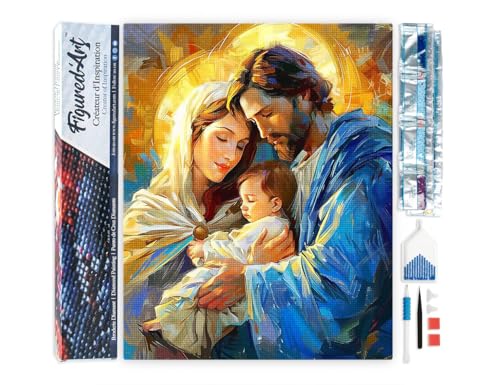 Figured'Art Diamond Painting Erwachsene 40x50cm Ganze Leinwand gerollt Heilige Familie 5D Bilder Eckige Steine - DIY Set Basteln von Figured'Art