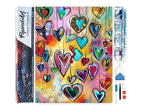 Figured'Art Diamond Painting Erwachsene 40x50cm Ganze Leinwand gerollt Herzen 5D Bilder Eckige Steine - DIY Set Basteln von Figured'Art