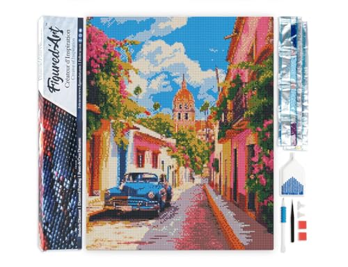 Figured'Art Diamond Painting Erwachsene 40x50cm Ganze Leinwand gerollt Oldtimer Auto in Mexiko City 5D Bilder Eckige Steine - DIY Set Basteln von Figured'Art