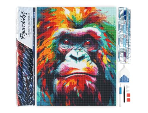 Figured'Art Diamond Painting Erwachsene 40x50cm Ganze Leinwand gerollt Orang-Utan Farbenfroh Abstrakt 5D Bilder Eckige Steine - DIY Set Basteln von Figured'Art