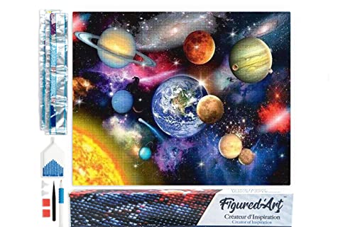 Figured'Art Diamond Painting Erwachsene 40x50cm Ganze Leinwand gerollt Planeten im Himmel 5D Bilder Eckige Steine - DIY Set Basteln von Figured'Art