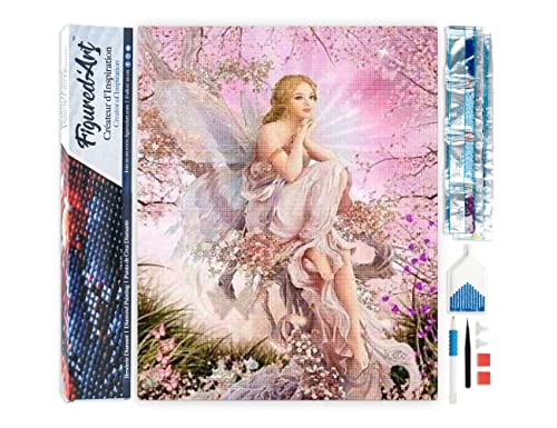 Figured'Art Diamond Painting Erwachsene 40x50cm Ganze Leinwand gerollt Schöne Fee 5D Bilder Eckige Steine - DIY Set Basteln von Figured'Art