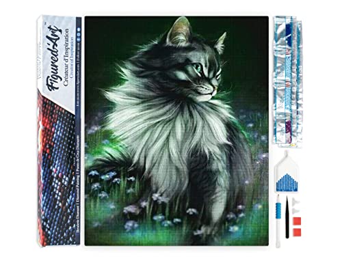 Figured'Art Diamond Painting Erwachsene 40x50cm Ganze Leinwand gerollt Schöne Katze 5D Bilder Eckige Steine - DIY Set Basteln von Figured'Art