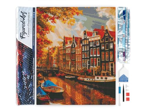 Figured'Art Diamond Painting Erwachsene 40x50cm Ganze Leinwand gerollt Sonnenschein in Amsterdam 5D Bilder Eckige Steine - DIY Set Basteln von Figured'Art