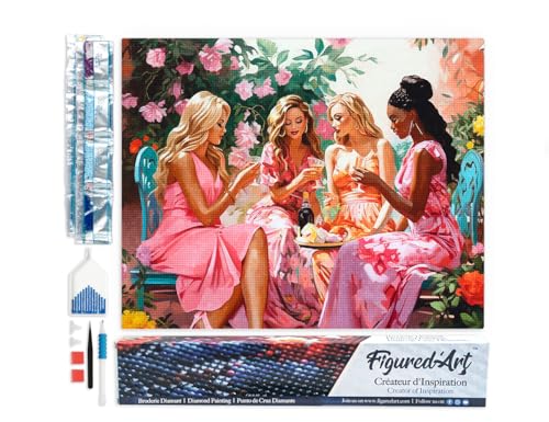 Figured'Art Diamond Painting Erwachsene 40x50cm Ganze Leinwand gerollt Toast der Divas im Garten 5D Bilder Eckige Steine - DIY Set Basteln von Figured'Art