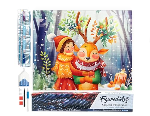 Figured'Art Diamond Painting Erwachsene 40x50cm Ganze Leinwand gerollt Weihnachtliche Waldfreunde 5D Bilder Eckige Steine - DIY Set Basteln von Figured'Art