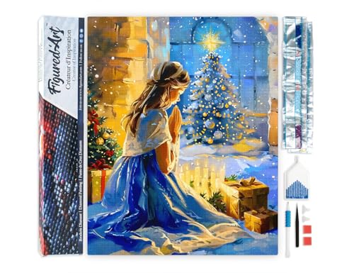 Figured'Art Diamond Painting Erwachsene 40x50cm Ganze Leinwand gerollt Weihnachtsabendgebet 5D Bilder Eckige Steine - DIY Set Basteln von Figured'Art